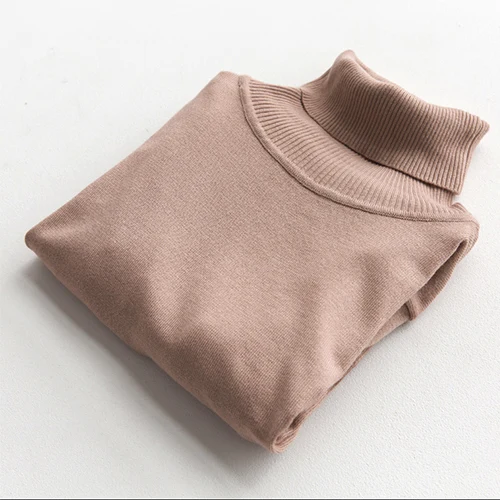 light brown Женский водолазка с длинным рукавом TIGENA, стройный вязаный свитер для женщин на осень-зиму - Цвет: light brown