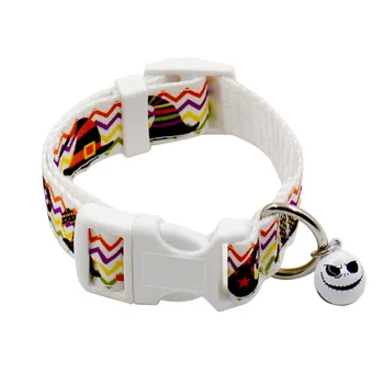 

Halloween Pet Collar Ghost Spirit Smiling Face With Bell Collar White Two Sizes Adjustable Size