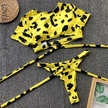 

LOVE & LEMONADE Sexy Cut Out Lace Up Leopard Print Two-Pieces Swimsuit Bikini LMSW36