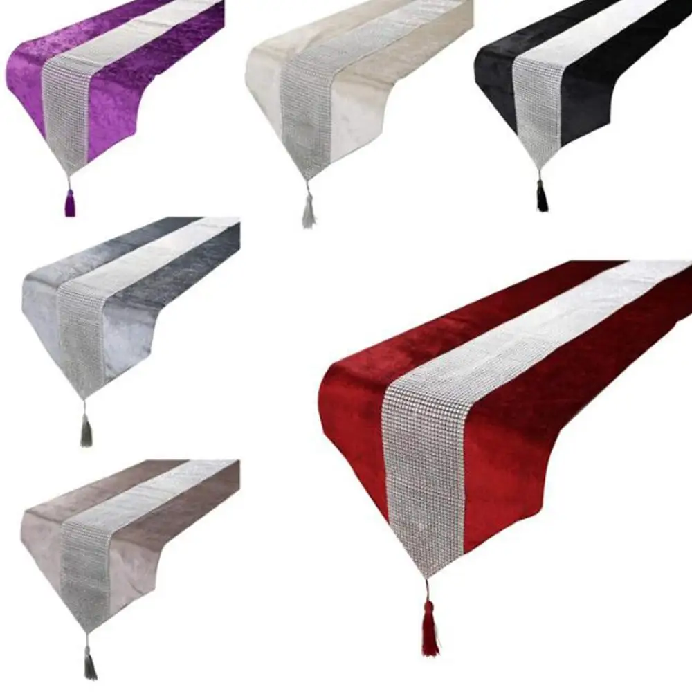 

Modern Shiny Rhinestone Table Runners Flannel Runner Tablecloth for Wedding Party Christmas Banquet Dinner Table Decor 3 Sizes