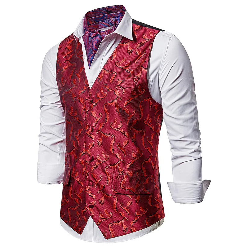Мужской однобортный жаккардовый жилет средневековой площадки для костюма или