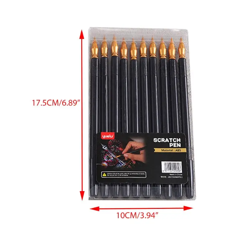 10 Pcs Scratch Painting Pen Multifunction Portable Stylus Art Paint Coloring Pens Sharp Flat Two-head Dual-use Acraping Brush