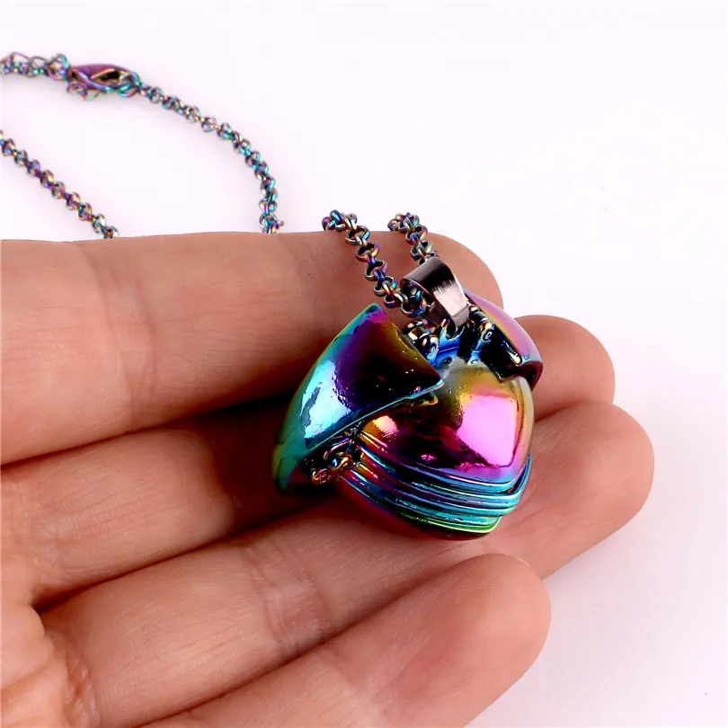 Трендовое гладкое сердце кулон ожерелье 8 фото медальон Волшебная расширяющаяся подвеска с фото памятная Подвеска Ожерелье 23515 - Окраска металла: Rainbow