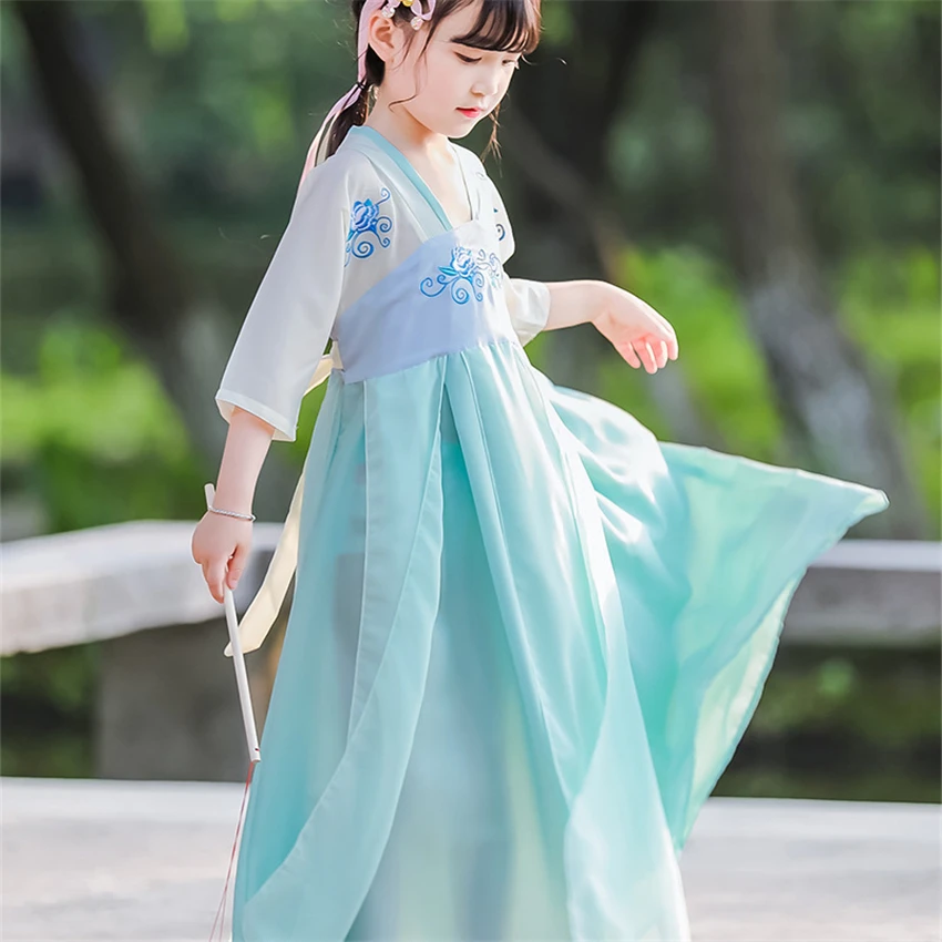 Традиционная китайская одежда Танцевальные костюмы Hanfu для девочек Праздничный