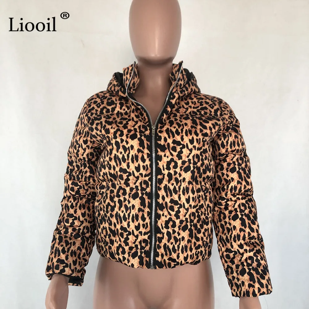 Liooil камуфляжные леопардовые теплые зимние пальто и куртки для женщин с длинным рукавом на молнии осеннее женское сексуальное Пальто Куртка с капюшоном