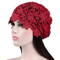 Spring Summer Hats For Women Lace Hollowed Crochet Flower Thin Beanies Skullies Ladies Headgear Turban Hat 1