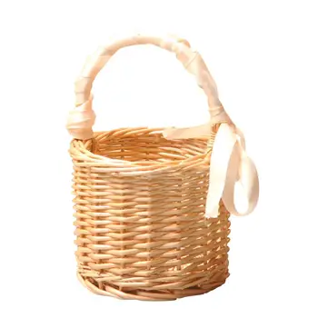 

Rattan Portable Storage Basket Straw Decorative Flower Basket Storage Household Wicker Picnic Fruit Basket Festival Gifts
