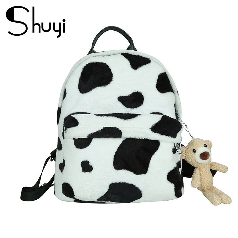 

Plush New Female Bag 2020 Winter Fashion Cute Cow Pattern Color Small Women's Backpack Korean Girl Trend Mini Outdoor Travel Bag