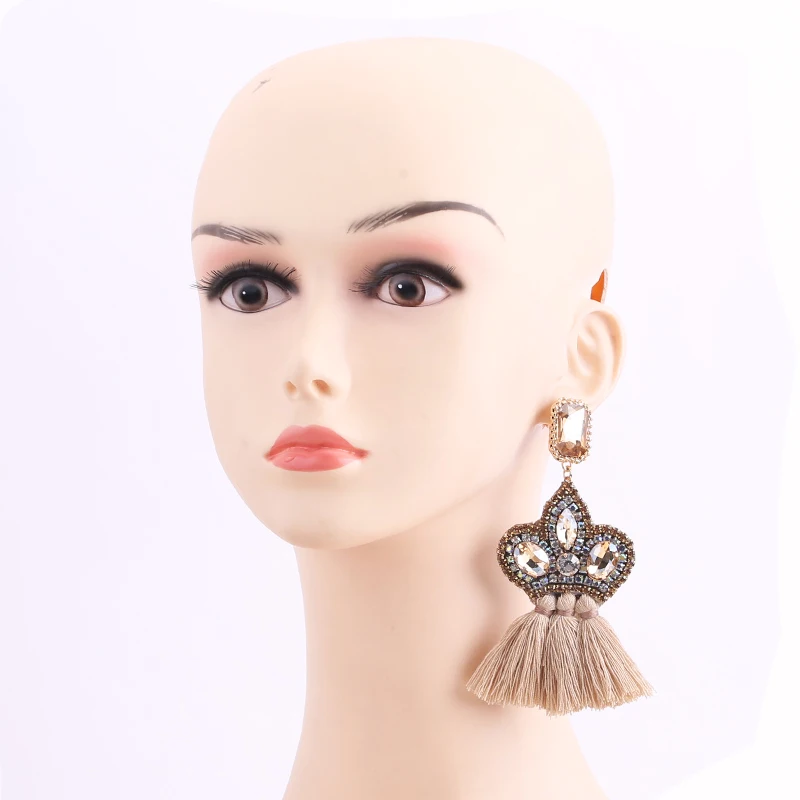 Boho Long Tassel Crystal Drop Earrings for Women