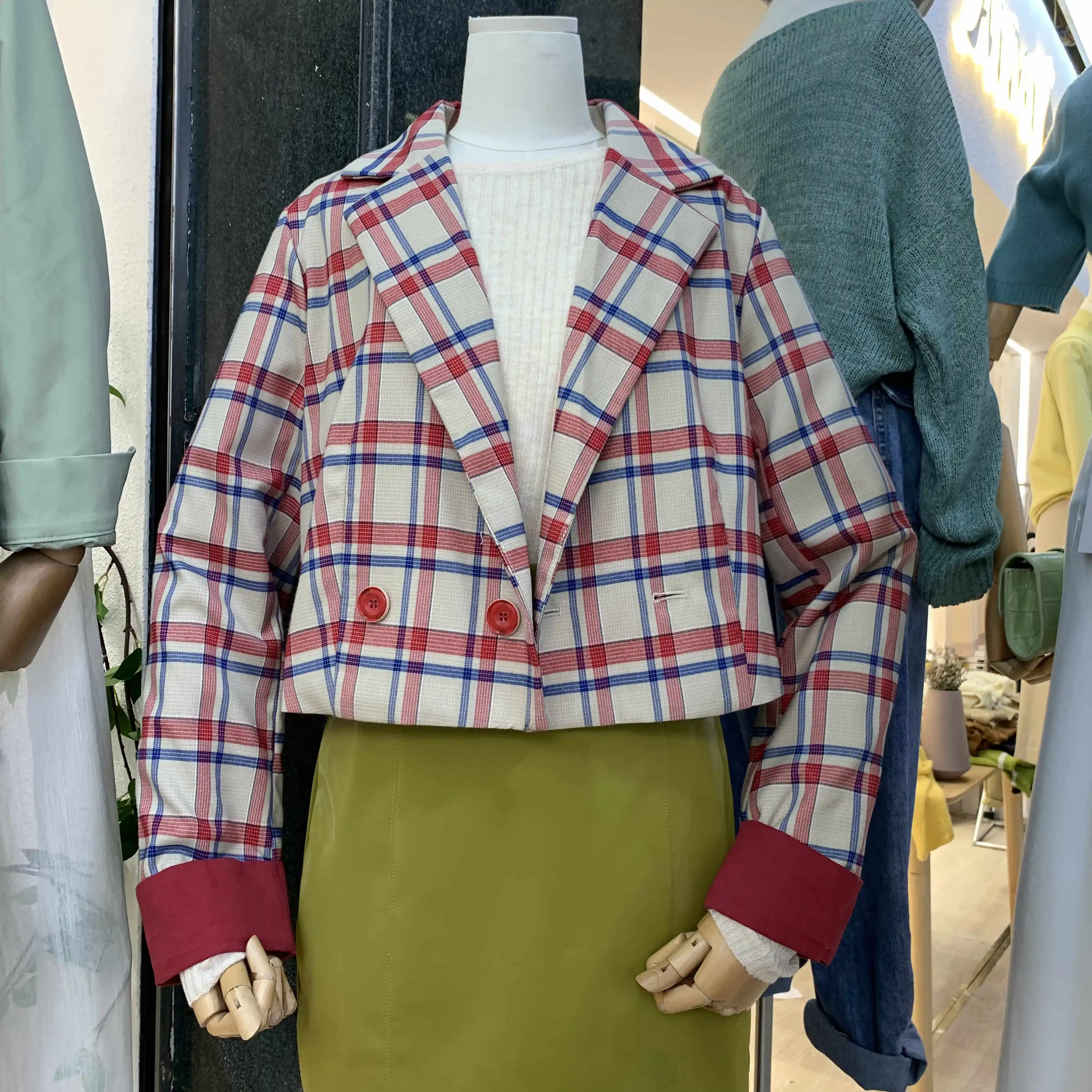 

Office Ladies Notched Collar Plaid Women Blazer Double Breasted Autumn Jacket 2019 Casual Female Suits Coat