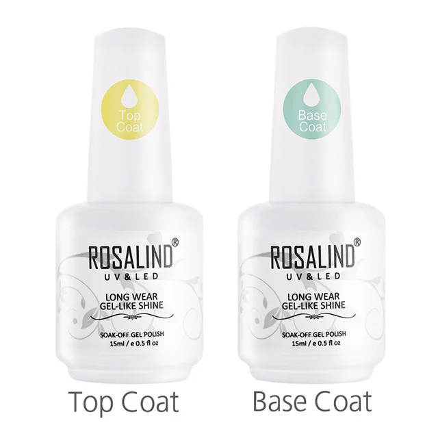 ROSALIND маникюрный набор гель лак для ногтей Гибридный лак для дизайна ногтей поли гель 6 шт/комплект 15 мл гель полуперманентный лак основа и топ - Цвет: BASE TOP COAT