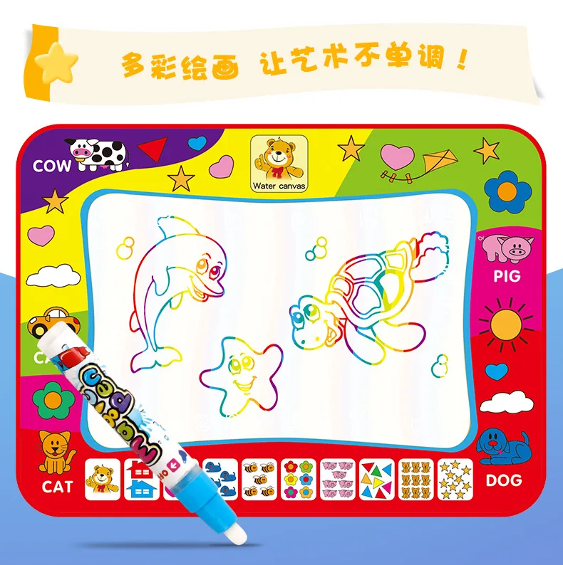Upgraded Large Size Rainbow-colored Magic Water Canvas Children'S Educational Painting Graffiti Blanket 80*60 with 2 Pen