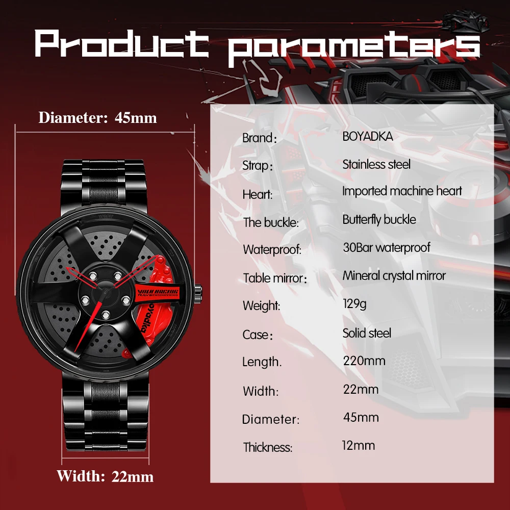 3D Hollow Pattern Men Stainless Steel Watches Racing Auto Car Wheel Watch Men Wristwatch Clock Sport Creative Design Wristwatch