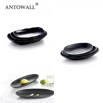 

ANTOWALL Imitation Porcelain Tableware Black Japanese Style Ingot Shaped Melamine Plate Korean Cuisine Barbecue Dish Cold Dish