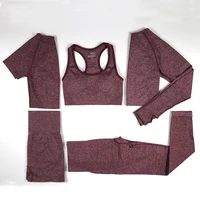 2/3/5Pcs Seamless Women Set Workout Sportswear Gym Clothing Shirt Fitness Long Sleeve Crop Top High Waist Leggings Sport Suits