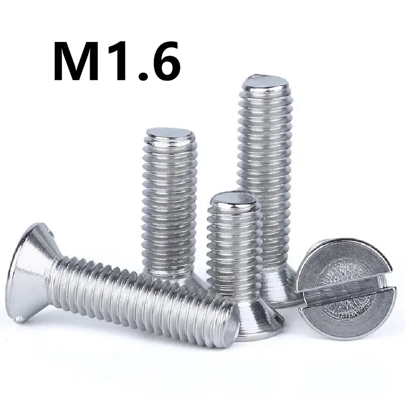 

200pcs/lot M1.6x4/5/6/8/10/12mm DIN963 GB68 Stainless steel countersunk head slotted screw flat groving machine screws