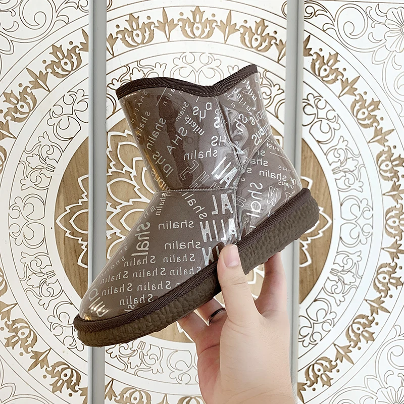 Брендовые, в стиле «граффити», прозрачный Женские снегоступы зимние Водонепроницаемый плюс бархат Утепленная одежда женские ботильоны полусапожки для женщин