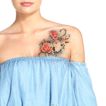 

Temporary Tattoo Stickers Pigeon Rose Skull Thorn Fake Tatto Waterproof Tatoo Back Leg Arm Belly Big Size for Women Men Girl