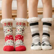 Зимние теплые носки-тапочки унисекс с плюшевой подкладкой и изображением оленя, лисы, медведя