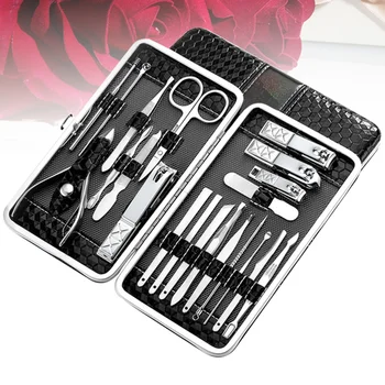

21Pcs Professional Nail Art Tools Stainless Steel Nail Clipper Cutter Trimmer Nail File Set (Black)