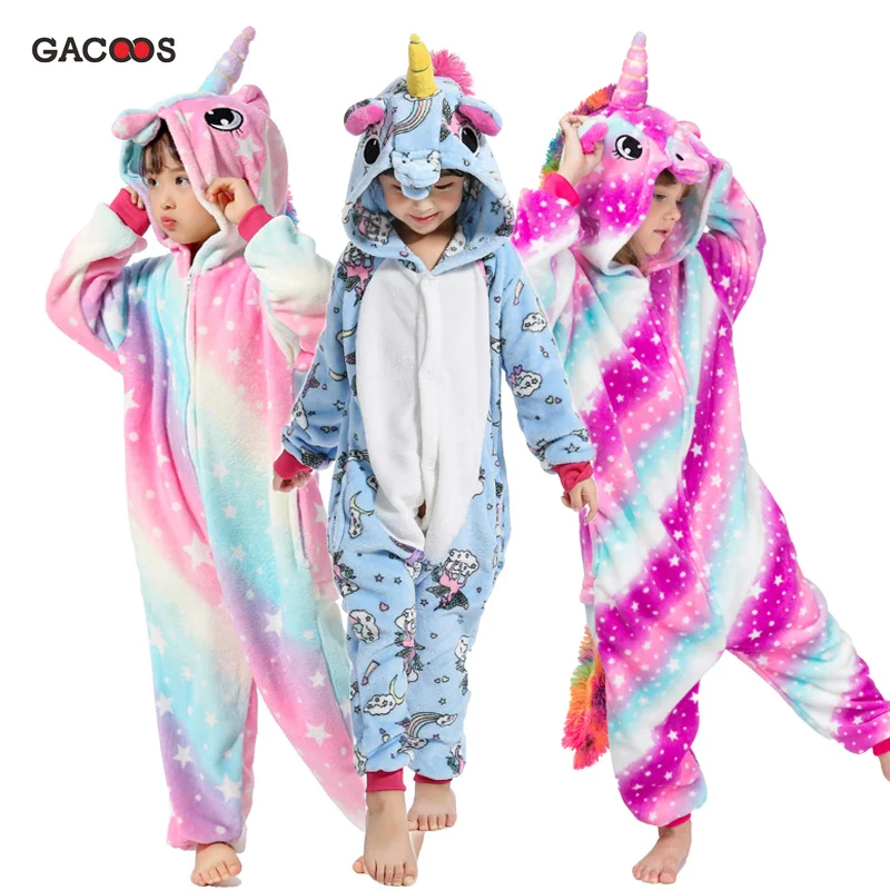 Детская Пижама с единорогом Kegurumi зимняя для мальчиков и девочек изображением