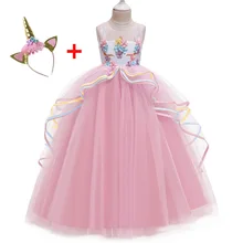 Платье для маленьких девочек платье принцессы с аппликацией в виде единорога торжественное платье на свадьбу, вечеринку, день рождения элегантные платья для выпускного вечера Детские платья для девочек