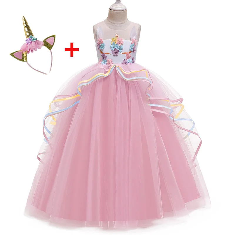 

Baby Girls Dress Unicorn Appliqued Princess Dress Wedding Party Birthday Formal Dress Prom Gowns Elegant Kids Dresses For Girls