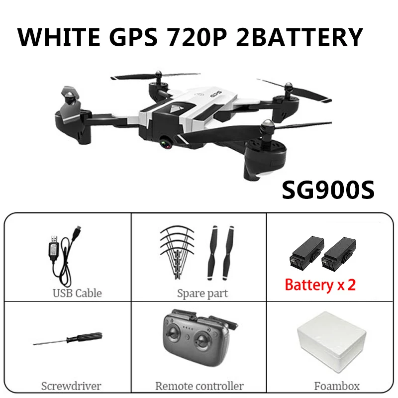SG900 Wifi Радиоуправляемый Дрон с 720P 4K HD Двойная камера gps слежение за мной Квадрокоптер FPV Профессиональный беспилотник долгий срок службы батареи игрушка для детей - Цвет: White GPS 720P 2B