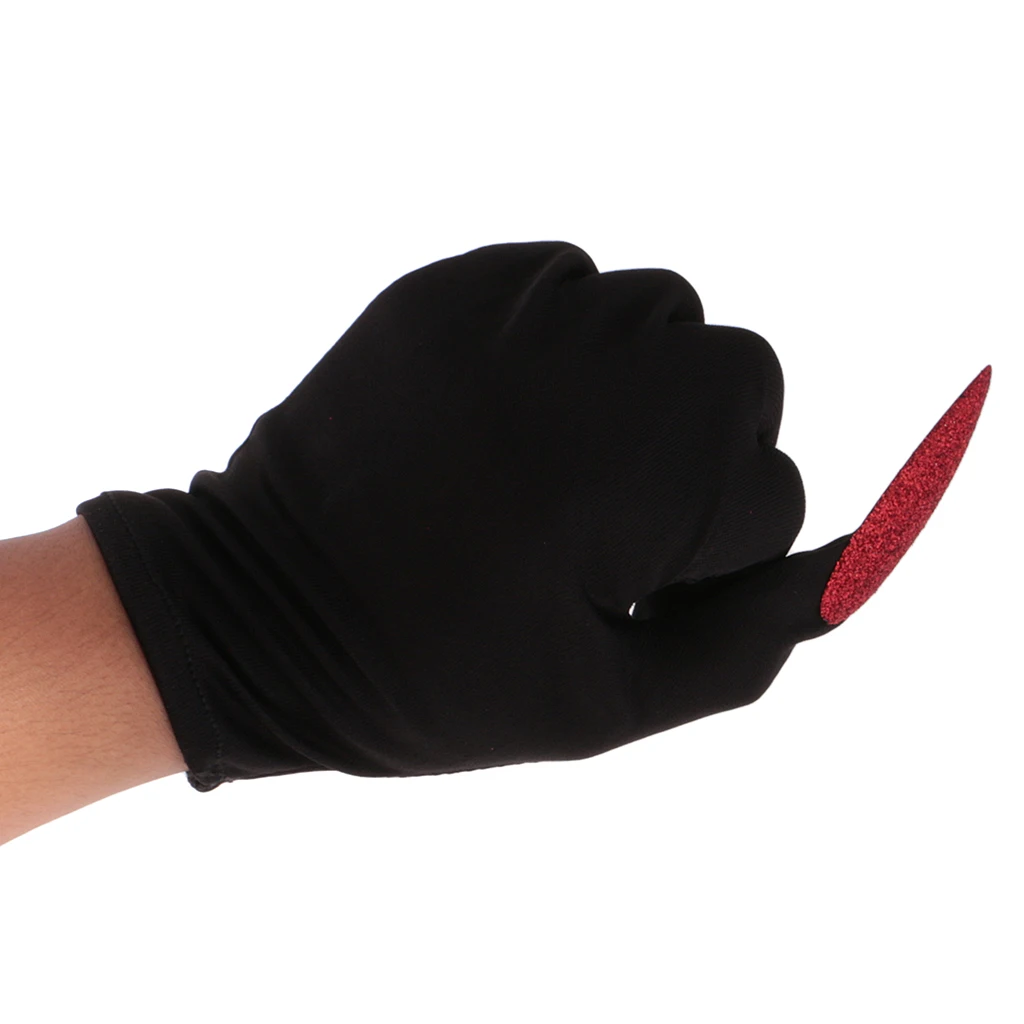 Scary Devil W/ Red Glitter Nails Halloween Party Gloves Costume Fancy Dress