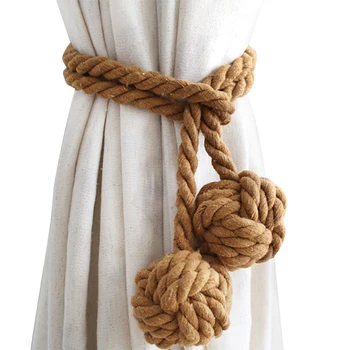 

1pair Ropes Universal Retro Cotton Thread Solid For Window Hone Decor Blackout Panels Handmade Tie Backs Simple Knot Ball