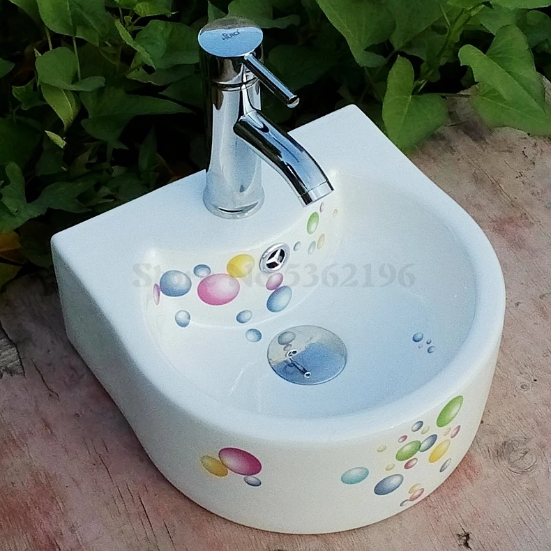 Taiwan Basin One Small Balcony Wash Basin Small Family Ceramic Floor-to-ceiling Wash Basin Bathroom Corner Hanging Basin