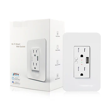 

Smart Wall Socket with USB 2 plug outlets work with Alexa Google Home, No Hub Required by Smart Life/Tuya APP remote control