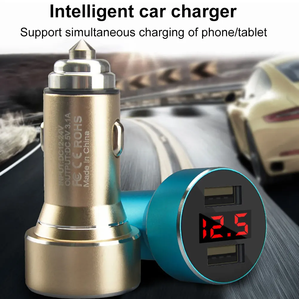 Автомобильные зарядные устройства 5 в 3,1 А, двойной USB порт, светодиодный прикуриватель для обнаружения напряжения, автомобильный адаптер питания, безопасный для iPhone 7 8 huawei P30