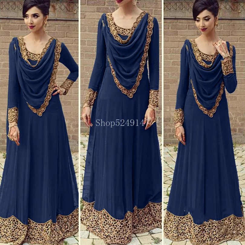 Lugentolo Women Dress Vintage Lace Plus Size Saudi Muslim New Long Sleeve Solid Color 5XL Splicing Hollow Maxi Princess Dresses