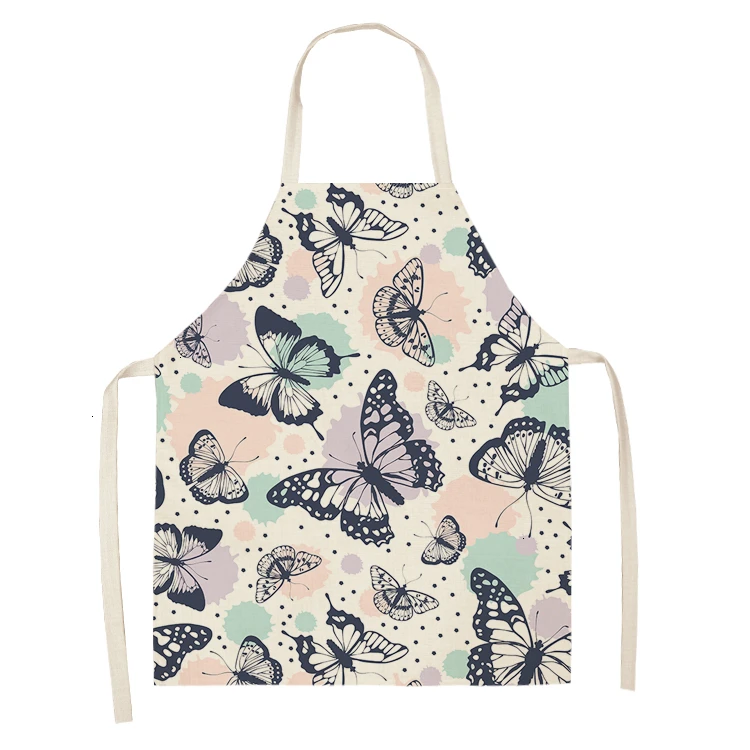 1PC Cotton Butterfly Sleeveless Apron Linen Flower Printed Kitchen Pinafore Women Home Cooking Baking Waist Bib 53*65cm WQL0147 - Цвет: WQL0147-15