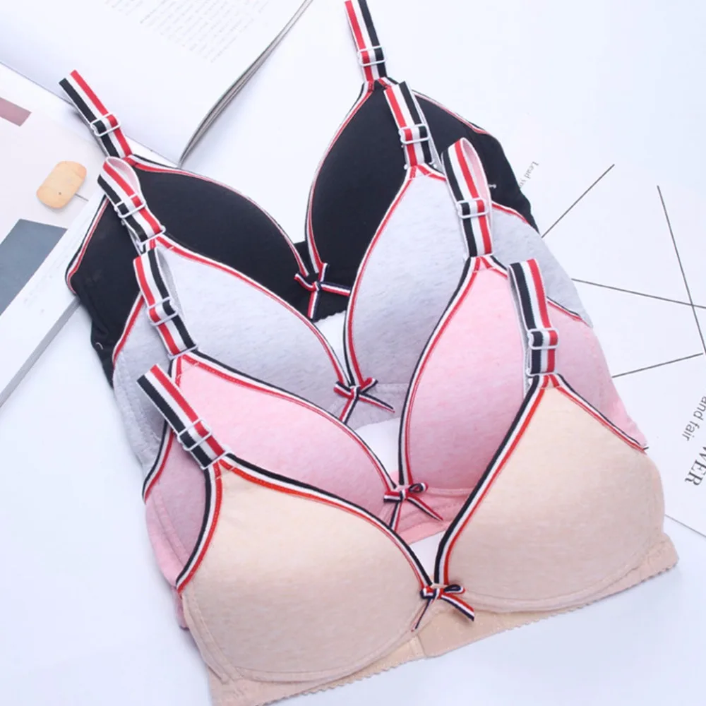 

Teenage Young Girls Wireless Underwear Striped Bow Knot Padded Bra Push Up Thin