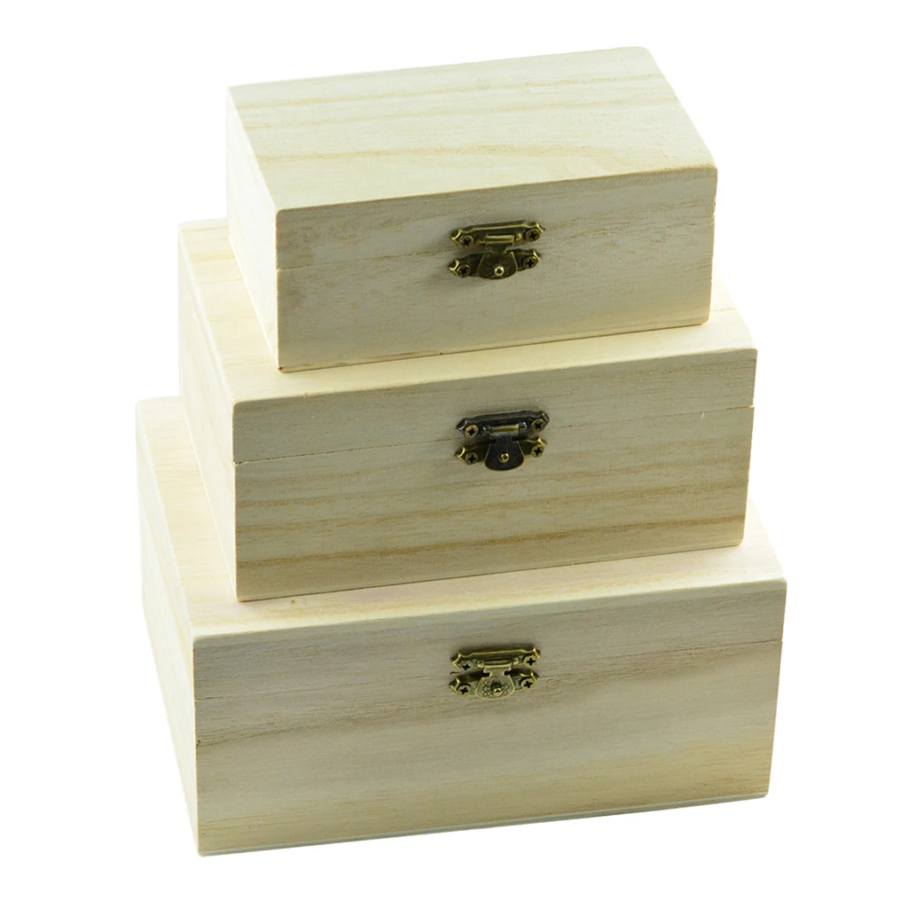 Wooden Treasure Chest Wood Jewelry Storage Decoupage Craft Box Memory Crafts