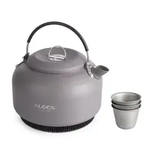1.4L Открытый походный титановый чайник, чайник для воды, открытый кофейник, портативная кухонная посуда с сетчатой сумкой и 3 титановыми чашками