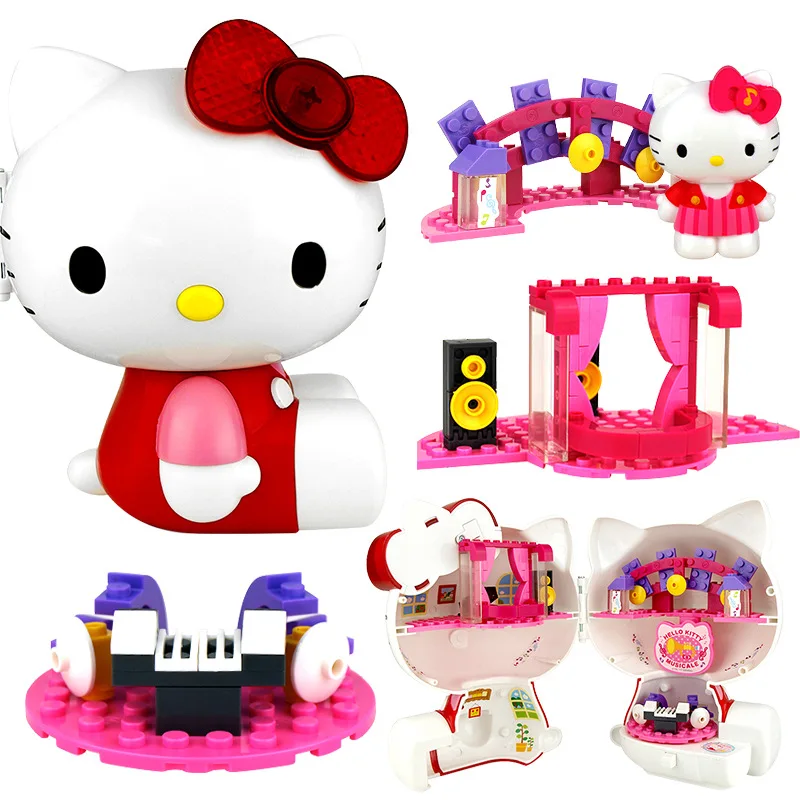 

Genuine Hello Kitty hello kitty Recital Hall Small Particles Educational Assembled Building Blocks Toy Children Birthday Gift