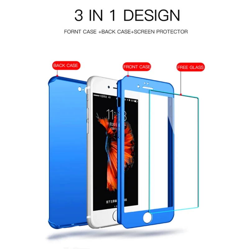 11 phone case 360 Full Cover Phone Case For iPhone 13 11 12 Pro Max X XS XR SE 2020 6S 7 8 Plus 5 Hard PC Protective Cover With Tempered Glass best iphone 11 cases iPhone 11 / XR