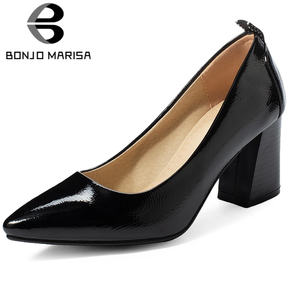 

BONJOMARISA Plus Size 32-48 New Ladies Chunky High Heels Pumps Fashion Pointed Toe Shallow Pumps Women Party Ol Shoes Woman