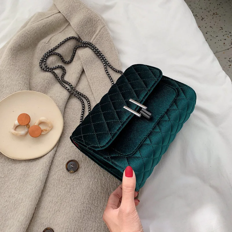 

2019 Sweet Lady Small Square Bag Fashion Embroidery Rhombic Decoration Wild Texture Solid Color Chain Shoulder Messenger Bag