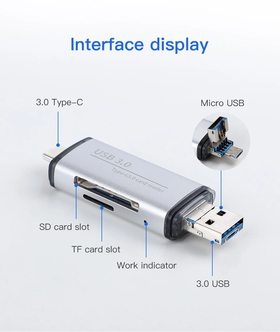 KUULAA Тип C OTG кард-ридер с USB женский интерфейс для ПК USB 3,0 чтение TF кард-ридер адаптер Компьютерные принадлежности