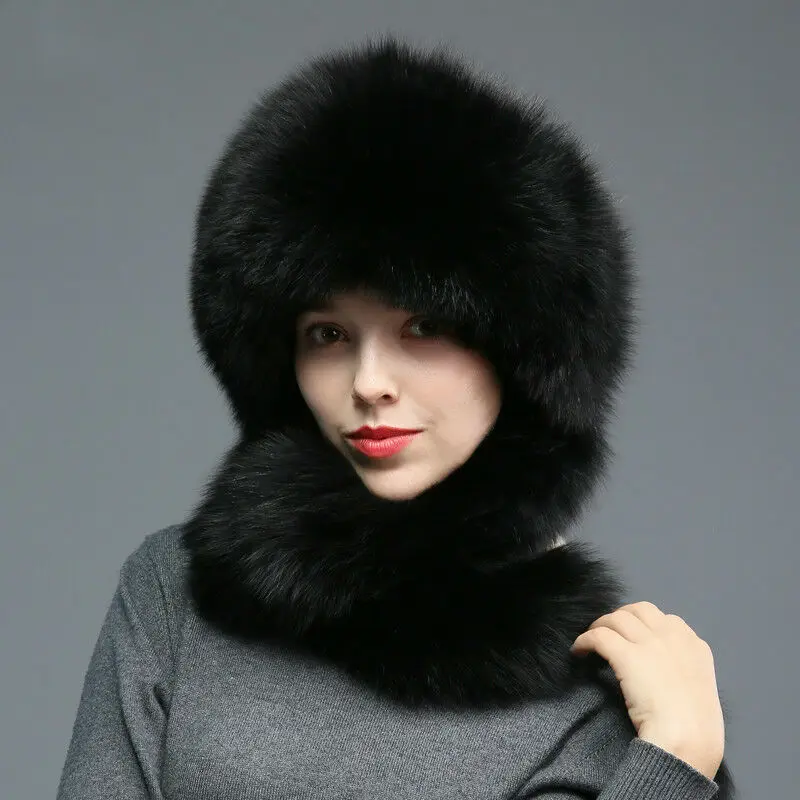 Женская меховая шапка, зимняя шапка из лисьего меха, наушники, шапка принцессы, длинная шапка с кисточками, шапка для женщин, теплая зимняя шапка, женская элегантная шапка принцессы - Цвет: Black
