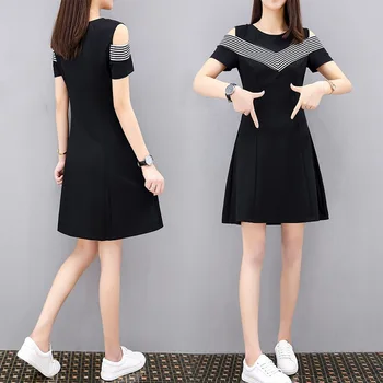 

Women Summer Off Shoulder Dress Short Sleeves Slim Fit Middle Waist Casual Dress SER88