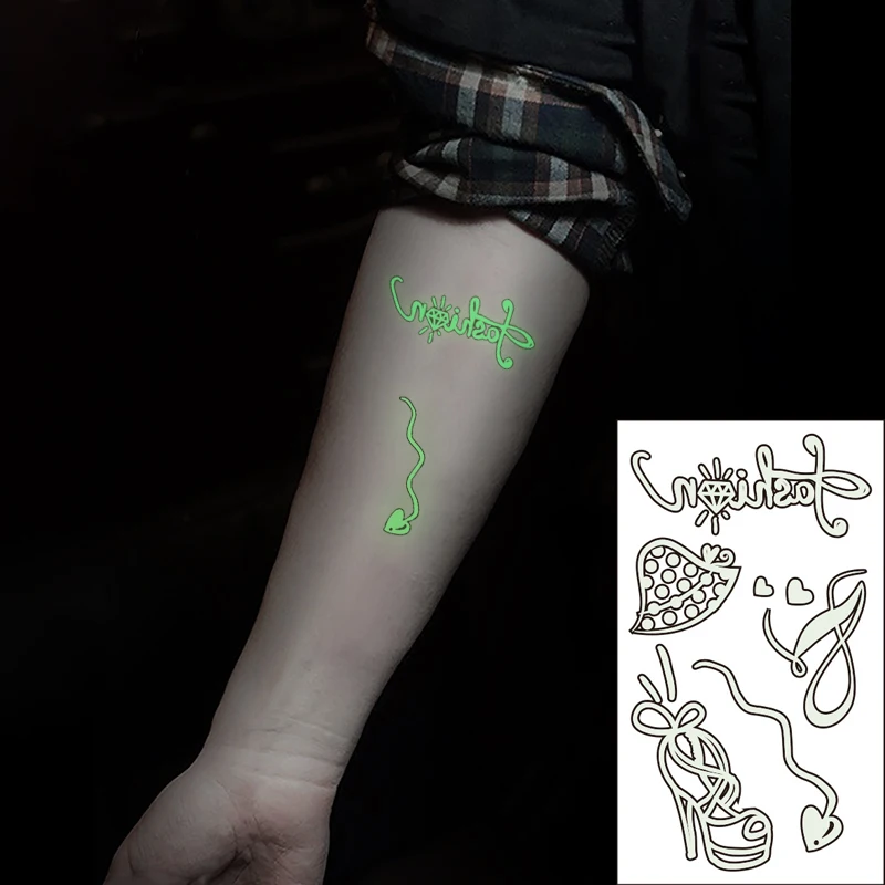 Водостойкая Временная светящаяся тату-наклейка на высоких каблуках Туфли шляпа