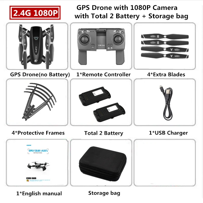 1080 2.4G Carry Box2 Радиоуправляемый Дрон S167 GPS Квадрокоптер Дроны с 1080P 2,4G/5G WiFi FPV HD широкоугольная камера складной Дрон VS E58 SG906 F11 - Цвет: 1080 2.4G Carry Box2