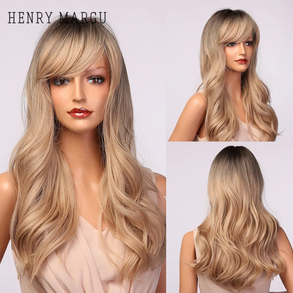 Promo Wig Hair-Wig Bangs Blonde Synthetic Women Heat-Resistant Wavy Brown Natural-Daily Long pBQKMNaaRXe