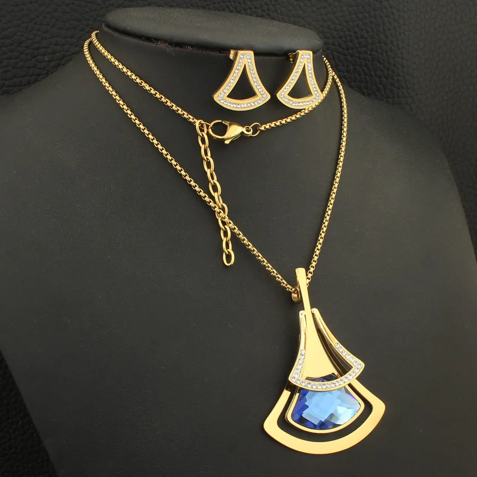 Joyas Золото Цвет цепочки и ожерелья серьги гвоздики Новые горячие нержавеющая сталь Ювелирные наборы для женщин Мода Bijuterii SEDZFMCC