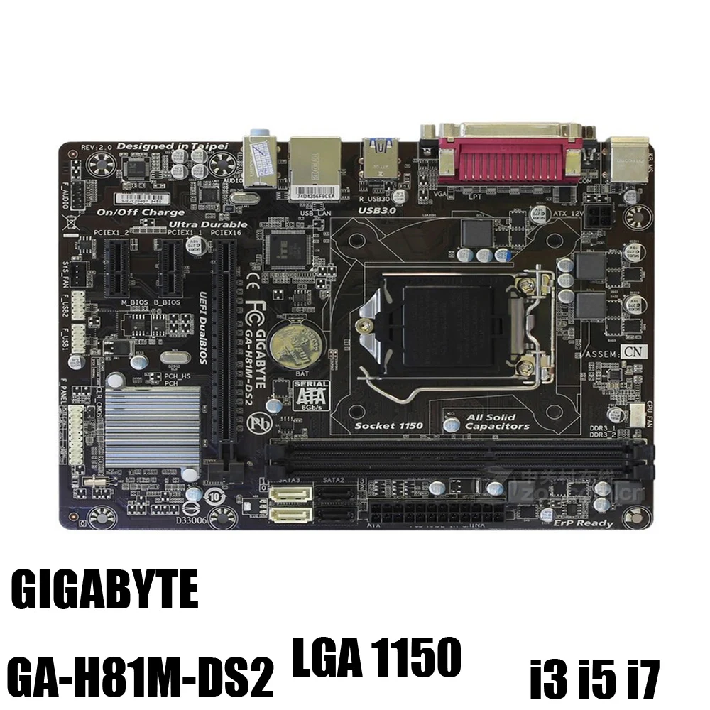 

GIGABYTE GA-H81M-DS2 Desktop Motherboard H81 Socket LGA 1150 i3 i5 i7 DDR3 16G Micro-ATX UEFI BIOS Original Used Mainboard